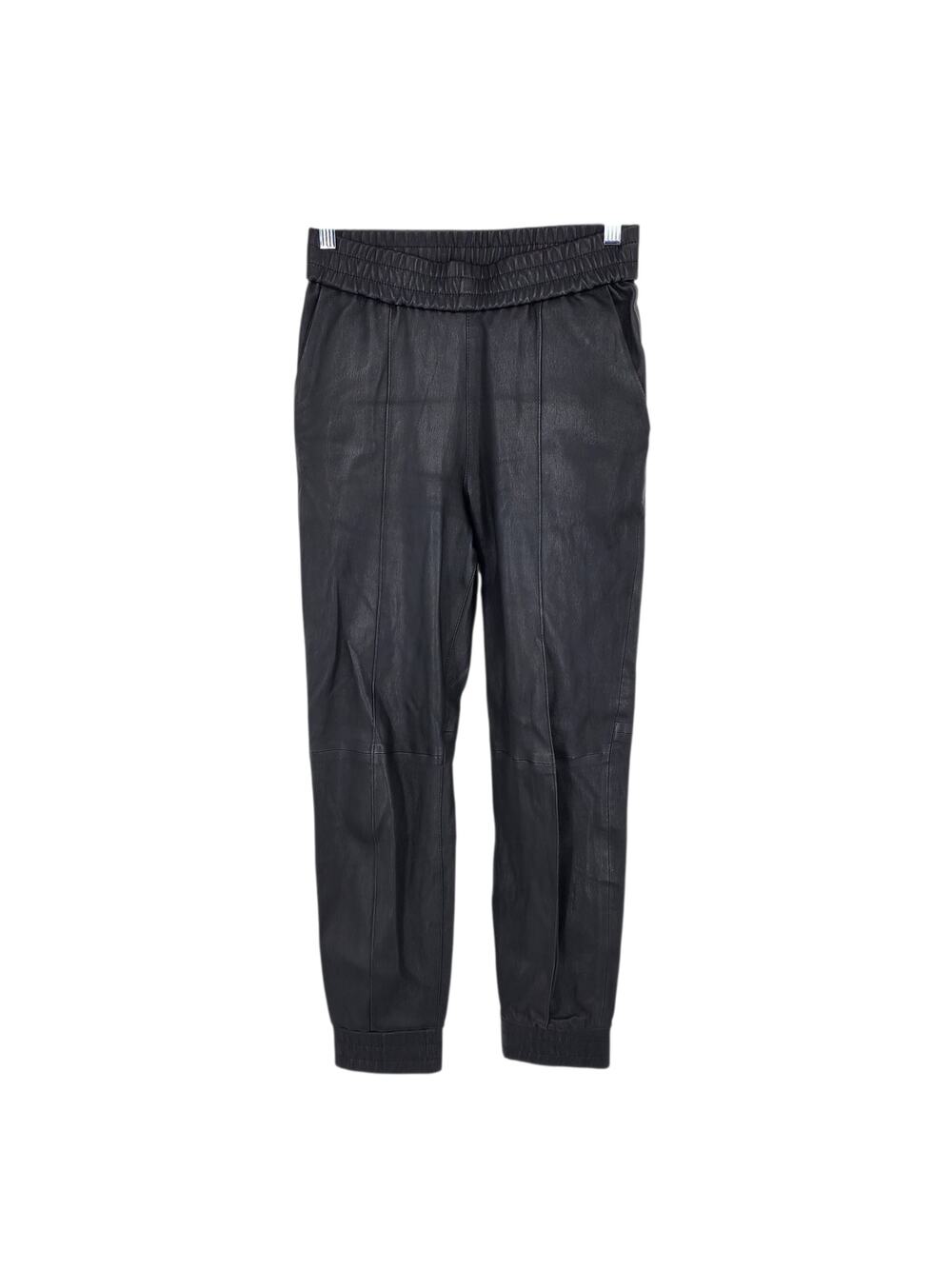 SPRWMN Black Leather Elastic Waist Slim High Rise Pocket Jogger Pants Size Small